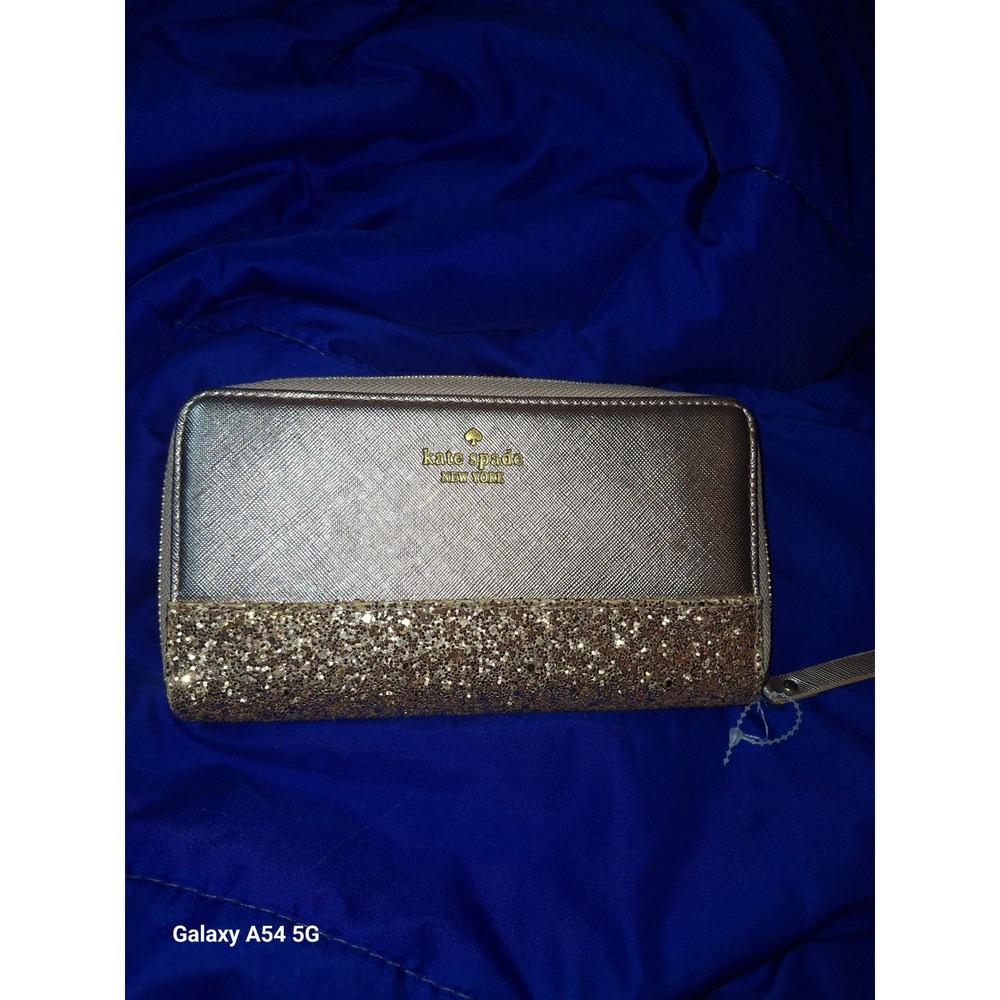 Kate Spade Rose Gold Glitter Saffiano Leather Zip Around Continental Wallet